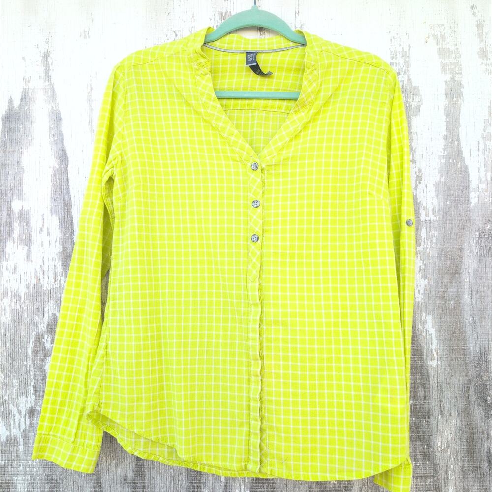 Mountain Hardware Neon Plaid Button Down Shirt Women's Medium 100% Cotton